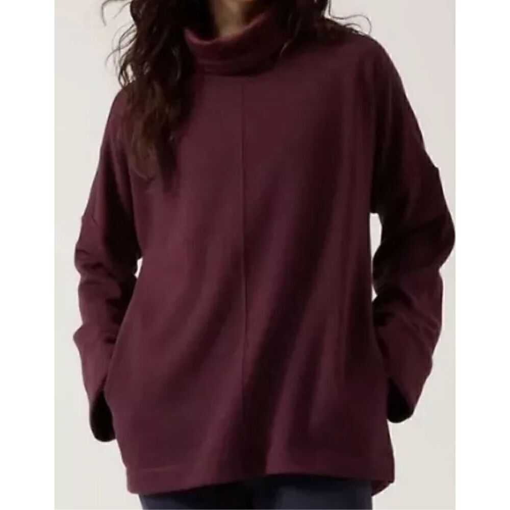 Athleta Sweater Womens Size Small Cozy Karma Funnel Neck Sweatshirt Burgundy